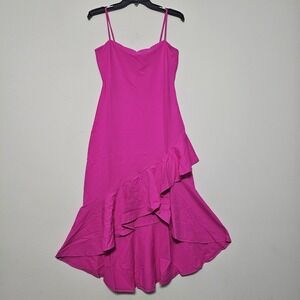 Susana Monaco Dress XL 10/12 Pink Hi-Low Bottom Ruffles Sleeveless Straps 439226